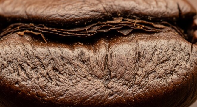Extreme Close-up Macro Shot of a Single Roasted Coffee Bean.
