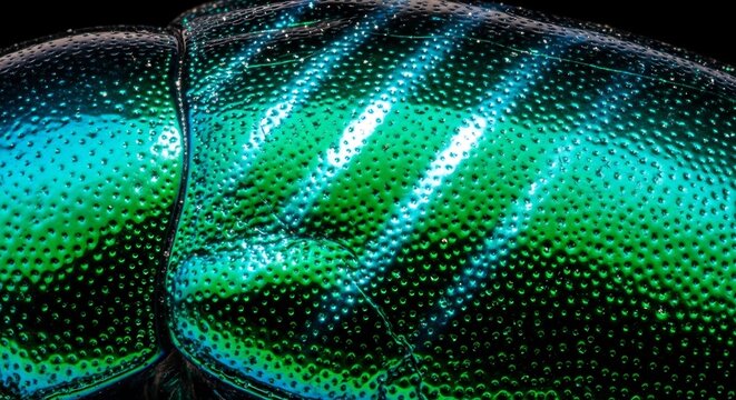 Extreme Macro Shot of a Jewel Beetles Iridescent Emerald Green Elytra.
