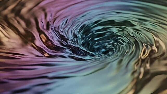 Abstract Swirling Water Vortex with Colorful Reflections.