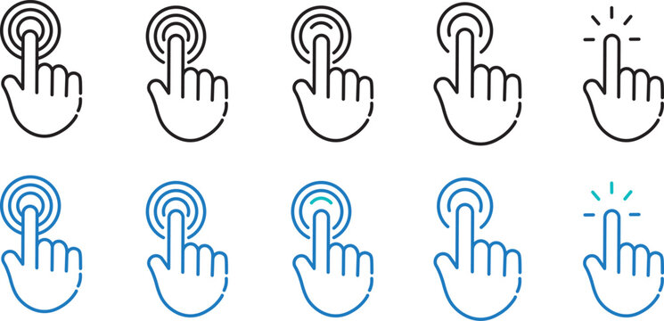 Cursor mouse click icons and digital pointer signs, containing high-quality illustration buttons for web navigation and arrow symbols in an isolated pictogram collection