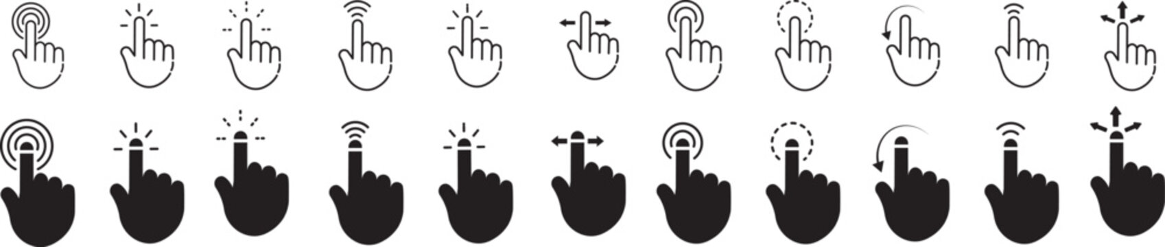 Web cursor signs and clicking action buttons, including high-quality symbol designs and arrow illustration in an isolated collection.