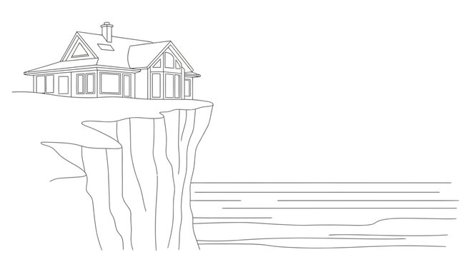 House on cliff edge overlooking ocean, dramatic view, precarious real estate, stunning coastal architecture