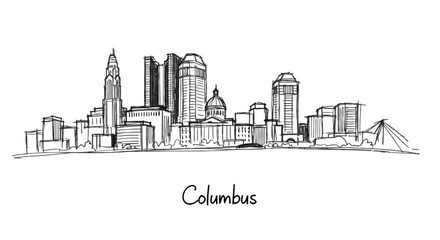 Fototapeta premium Minimalist city skyline sketch of Columbus featuring iconic skyscrapers and urban landscape with simple line art style