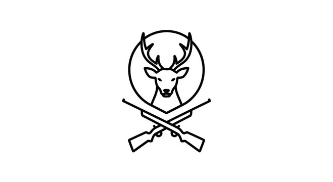 Deer Head Emblem with Crossed Rifles, Hunting Symbol, Vintage Style Logo Icon