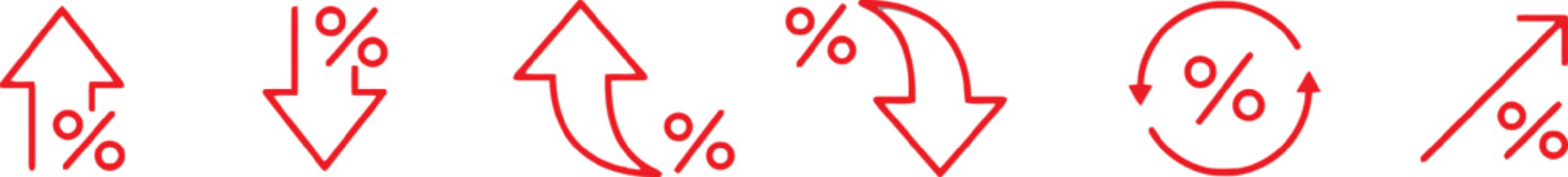 Financial percentage change icons set red line art style