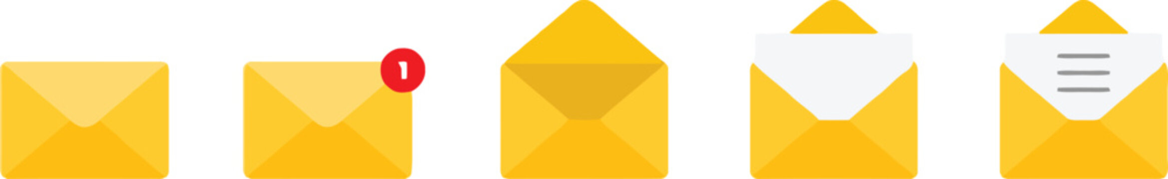 Email envelope stages icon set unread read and notification
