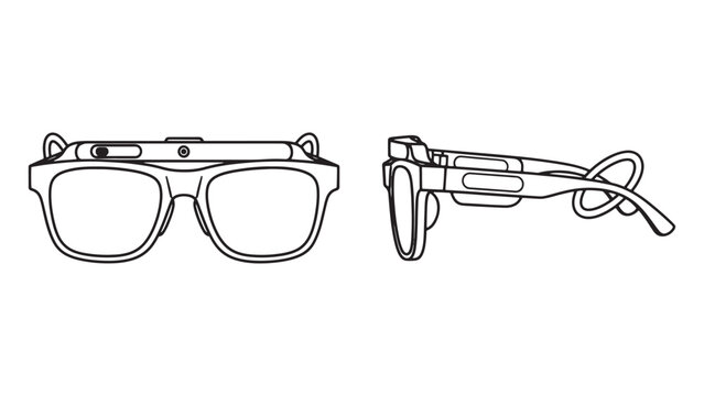 Outline illustration of a folded eyeglasses frame shown front and side view