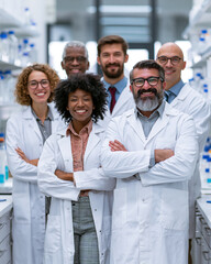 Fototapeta premium Diverse Multicultural Team of Scientists in a Laboratory: Innovative Research and Collaboration in Biotech & Healthcare