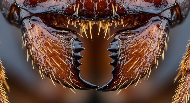 Extreme Macro Close-up of an Insects Mandibles and Fangs.