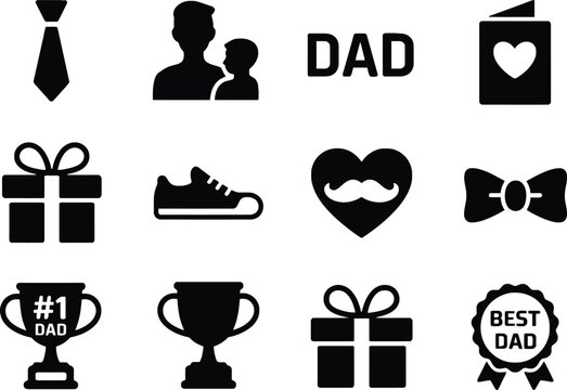 Father's day icon set gifts awards and dad related symbols