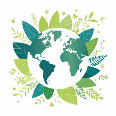 Fototapeta premium Earth surrounded by green leaves and plants