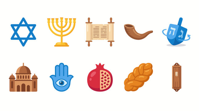 Jewish symbols and objects collection.