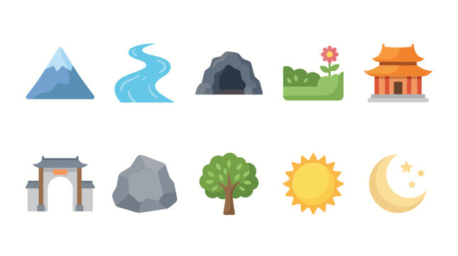Nature icons set with various elements.