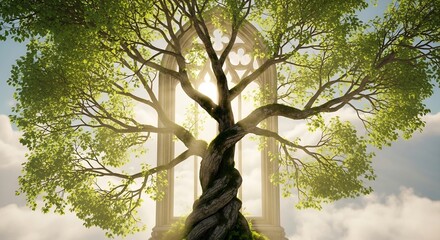 Fototapeta premium Enchanted Tree of Life with Divine Light Gateway.