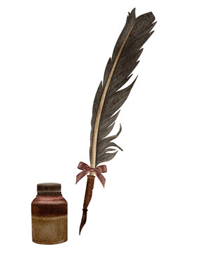 quill and inkwell illustration 