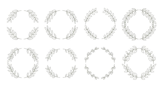 Minimal Hand-Drawn Botanical Leaf Wreath & Branch Frame Collection - Elegant Line Art Border Set for Wedding & Branding