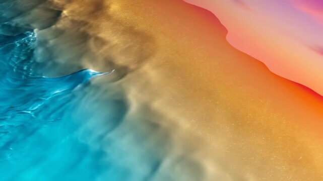 Abstract flowing liquid motion with vibrant turquoise and orange gradient blend, seamless loop, perfect for digital art backgrounds
