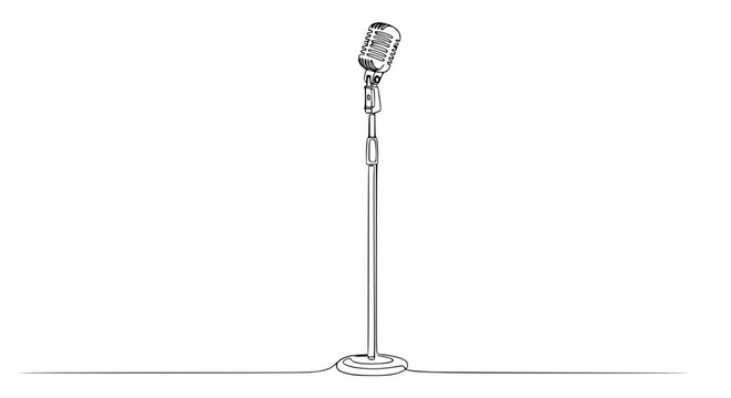 Retro Microphone on Stand - Vintage Music Equipment Outline