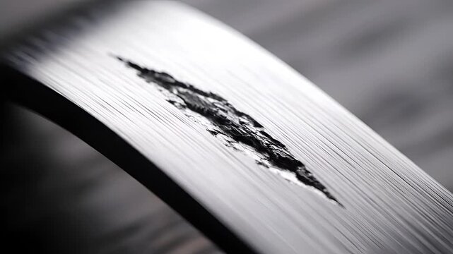 Closeup Macro Shot of a Damaged Metal Surface with a Deep Crack.