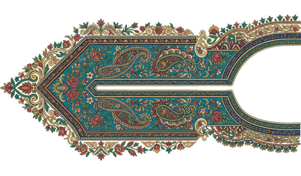 Beautiful Kashmiri tanka embroidery neckline vector isolated on white background