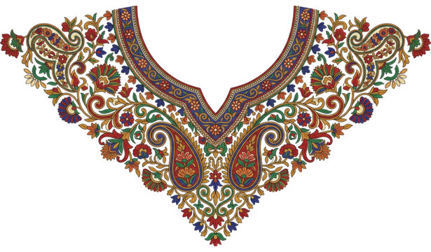 Luxury traditional Kashmiri tanka neckline embroidery vector isolated on white background