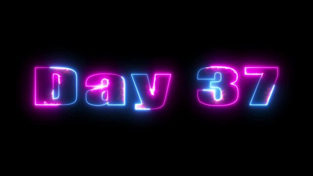 Neon glowing day 37 text animation with electric pink and blue light effects on black background typography
