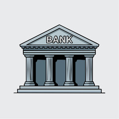 Obraz premium Simple gray illustration of a bank building with columns and the word 'bank'