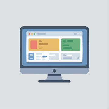 Modern computer monitor displaying a colorful website design on screen with sample content