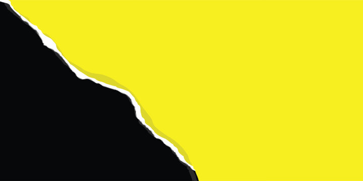 Closeup torn paper edge between black and yellow.