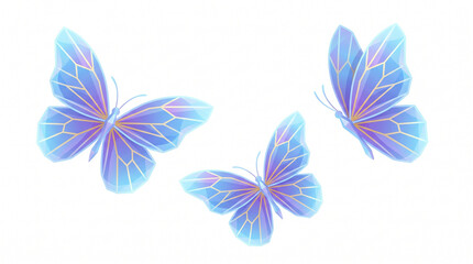 Fototapeta premium Blue butterflies, iridescent wings, purple butterfly graphics, colorful insect illustrations