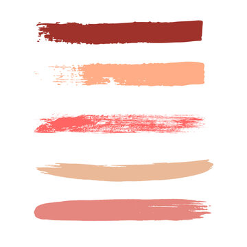 Makeup strokes, Beauty and cosmetic nude brush stains vector background. smear make up lines collection, Set of lipstick swatches. EPS10