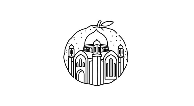 Taj Mahal Outline Inside Orange Peel, India Landmark Icon, Travel Symbol