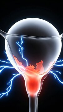 Detailed 3D Glowing Representation of Interstitial Cystitis in Bladder Model Against Dark Background for Medical Visualization