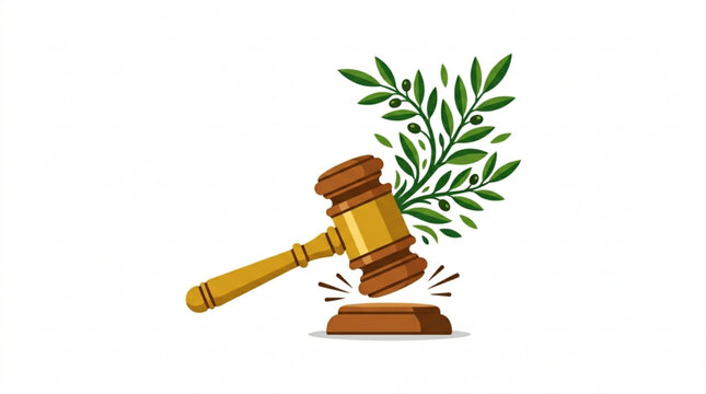 Gavel transforming into olive branch symbolizing peace and justice in law and order
