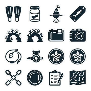 underwater research icon set