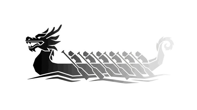 Dragon boat racing team paddling fast.