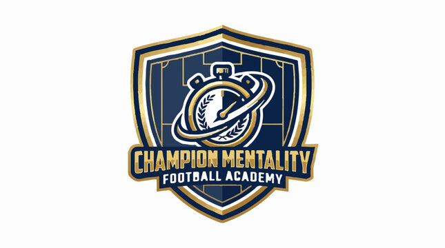 Football academy logo with stopwatch and laurel wreath