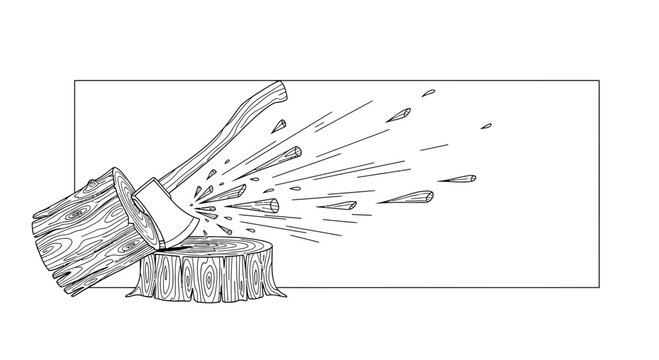 Chopping Wood: Axe Splitting Log with Wood Chips Flying, Dynamic Action Shot