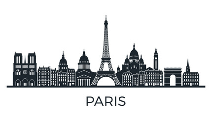 Fototapeta premium Paris Skyline Silhouette - Famous Landmarks