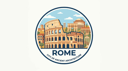 Rome Colosseum Landmark Circle Emblem Vector Illustration © Grandong