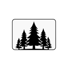Obraz premium A simple illustration of several evergreen trees inside a rectangular frame design