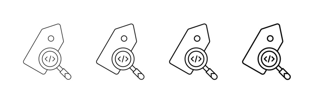 Metadata Tag Icons Vector Set In Different Stroke Line Style
