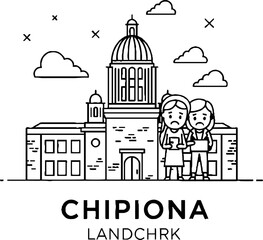Fototapeta premium Domed Architecture Landmark with People Figures