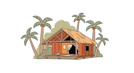 Small orange wooden beach hut house. © kasiman