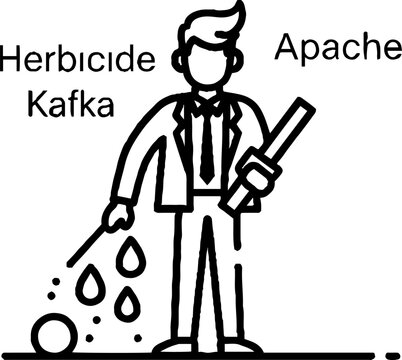 Businessman in suit applying chemical herbicide spray