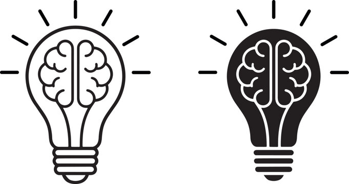 A pair of light bulb icons with brain symbolizing ideas and creativity