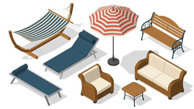 Colorful outdoor furniture set on grass