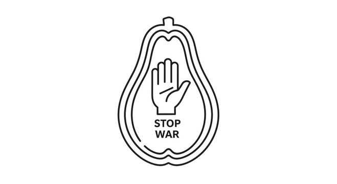 Stop War Symbol: Hand and Papaya Outline with Peace Message