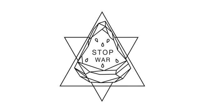 Stop War Symbol: Geometric Star and Crystal with Droplets