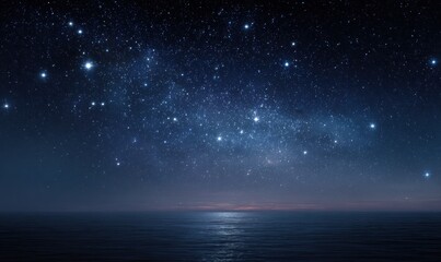 Fototapeta premium Night sky over sea with bright stars and Milky Way